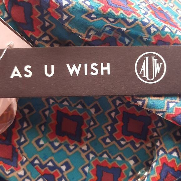 As U Wish Women's Dress Large  Boho Southwest Casual Teal Navy - Picture 14 of 14